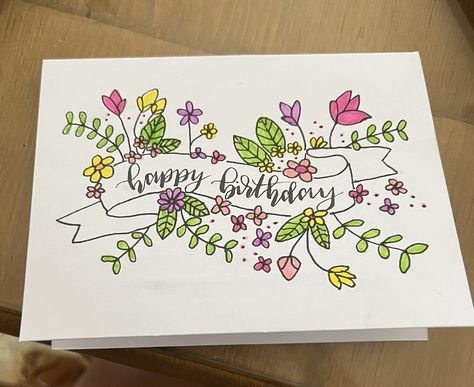 Birthday Cards Diy Colored Pencil, Easy Hand Drawn Birthday Cards, Flower Bday Cards, Happy Birthday Card Flowers, Hand Drawn Birthday Cards, Flower Birthday Card, Christmas Card Making, Arte Aesthetic, Birthday Cards For Brother