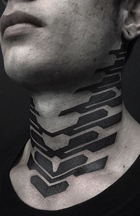 Pattern Tattoo Male Neck Tattoo Ideas, Neck Tattoo Pattern, Neck Geometric Tattoo, Male Neck Tattoo, Geometric Neck Tattoo, Scifi Tattoo, Crown Neck Tattoo, Owl Neck Tattoo, Neck Tattoos For Men