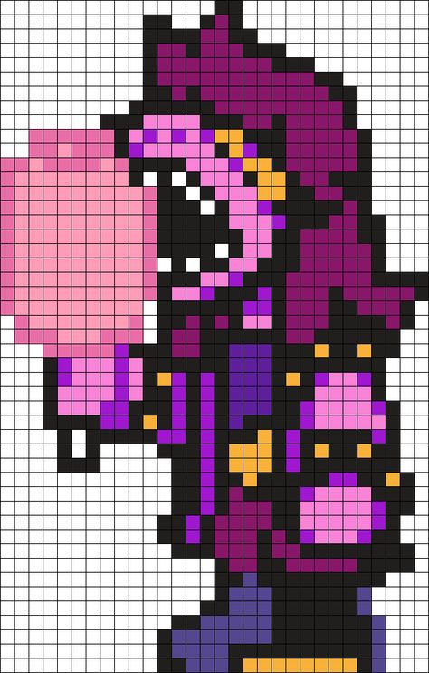 Susie Deltarune Sprites, Deltarune Pixel Art Grid, Deltarune Perler Beads, Deltarune Perler, Deltarune Sprites, Crochet Grid, Easy Perler Bead Patterns, Perler Creations, Rainbow Top