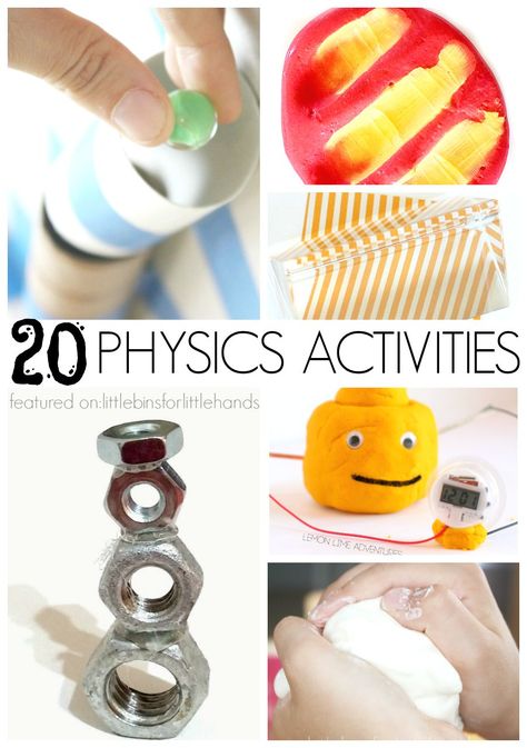 Simple Physics Activities for Kids. Explore a few of the many concepts that make up physics with fun physics activities even young kids can do. Fun science experiments for preschool, kindergarten, and grade school age kids. Also includes STEM activities. Physics Activities, Science Experience, Stem Projects For Kids, Physics Experiments, Chemistry Experiments, Kid Experiments, Easy Science Experiments, Kids Science, Science Activities For Kids