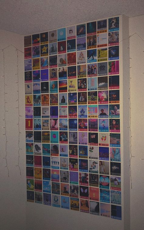 Album covers taken from spotify ans converted to physical photos, then put on my wall in my apartment Wall With Album Covers, Spotify Poster Wall, Photo Wall Album Covers, Wall Of Album Covers, Album Covers Wall Decor Printable, Spotify Wall Art, Album Covers Room Decor, Album Covers Aesthetic On Wall, Wall Album Covers