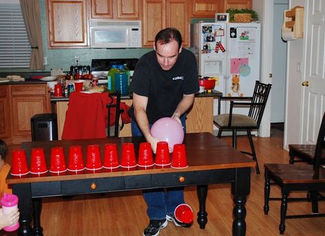 Kandid Memories: Minute To Win It!!  This Blows!  Have each person blow up a balloon & have them try to knock down a line of solo cups off the table with the air in their balloon. Light Headed, Church Games, New Year's Games, Cup Games, Minute To Win, Youth Games, Minute To Win It Games, Solo Cup, Youth Activities