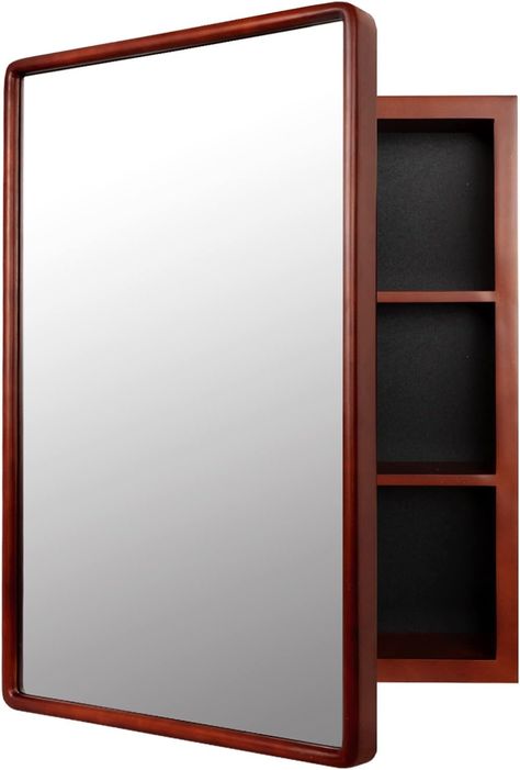 PRICES MAY VARY. Ample storage - Size of this medicine cabinet mirror is 15.7" W x 23.6" H. Cabinet size is 13.8" W x 19.7" H x 3.3" D. There are 3 levels and the inside dimension is 12.2"L x 5.8"W x 3.1"D for each level. Recommended wall-cut size is bigger than 14.2"W x 20.1"H, and shallower than 3 inches in depth. Multi-purpose - Not only a storage cabinet, it also can be served as a high definition mirror. Perfect mirror size for daily use, large storage of this cabinet keep your bathroom clu In Wall Medicine Cabinet, Mirror Safe, Medicine Cabinet Makeover, Wood Medicine Cabinets, Medicine Cabinet Organization, Bathroom Wall Storage, Cabinet Mirror, Close Door, Medicine Cabinets