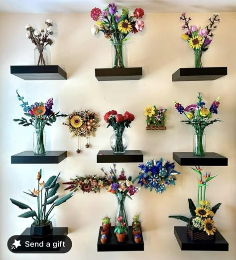 Lego Collection Display, Lego Quotes, Cutesy Room, Lego Garden, Lego Shelf, Lego Home, Lego Plants, Lego Room Decor, Flowers Display