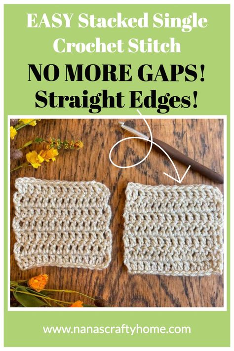 Learn the Stacked Single Crochet Stitch which is an alternative to the standard turning chain for crochet with this complete photo and video tutorial. Such an easy way to eliminate the gap at the beginning of a row. A clean and professional finish to all of your finished crochet projects and perfect straight edges! Clean Crochet Edges, Long Single Crochet Stitch, Finish Crochet Edges, Single Crochet Tutorial, Crochet Hacks, Crochet Garments, Different Crochet Stitches, Modern Crochet Blanket, Crochet Hack