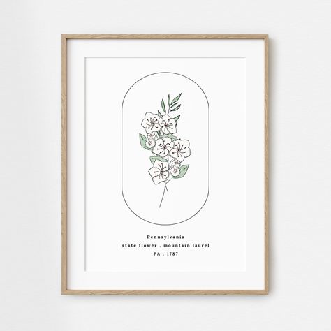 Pennsylvania State Flower Print | Unframed PA Mountain Laurel USA State Illustrated Floral Art | MakerPlace by Michaels Mountain Laurel Illustration, Pennsylvania State Flower, Mountain Laurel Tattoo, Laurel Tattoo, Laurel Flower, Mountain Laurel, Usa States, Flower Print, Tattoos And Piercings