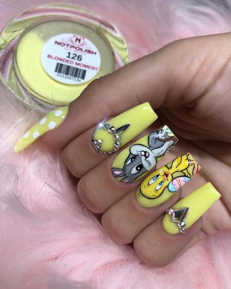 Disney Acrylic Nails, Yellow Nail Art, Yellow Nail, Nails Yellow, Disney Nails, Easter Nails, Yellow Nails, Fire Nails, Pretty Acrylic Nails