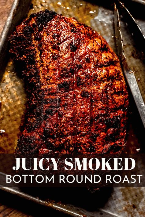 This Smoked Bottom Round Roast recipe transforms this lean, humble cut into an impressive slab of juicy, tender beef. Coated in mustard and a flavorful spice rub, enjoy it as a flavor-packed and crowd-pleasing centerpiece at your backyard barbecues or for laid-back Sunday dinners! Smoked Beef Bottom Round Roast, Smoked Beef Rump Roast, Beef Roast Rub For Smoker, Smoked Bottom Round Roast Recipes, Beef Rub For Smoker, Smoked Round Roast, Smoked Eye Of Round Roast Recipes, Smoked Cross Rib Roast, Smoked Bottom Round Roast