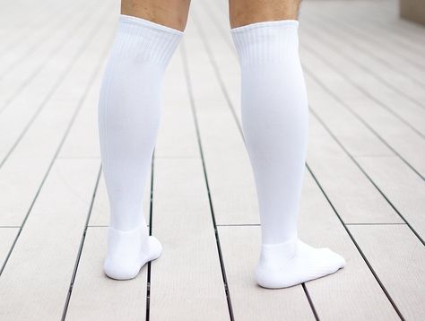 Long White Socks Men, White Antimicrobial Sports Socks, Non-slip White Running Socks, Non-slip Black Socks For Training, Black Non-slip Socks For Sports, White Socks, Compression Socks, Athletic Socks, Knee High Socks