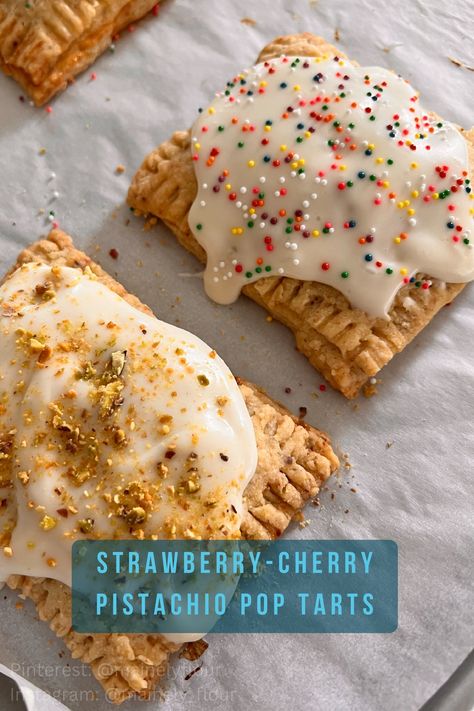 Strawberry-Cherry & Pistachio Pop Tarts Homemade Pop Tarts Recipe, Pop Tarts Recipe, Pistachio Filling, Cherry Pistachio, Perfect Pie Crust Recipe, Homemade Pop Tarts, Poptart Recipe, Tarts Recipe, Perfect Pie Crust