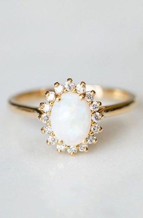 33 Unique Engagement Rings Brides Are Pinning Like Crazy Rose Gold Opal Ring, Opal Diamond Ring, Engagement Ring Rose Gold, Opal Ring Gold, Opal Engagement, Engagement Rings Opal, Gold Diamond Rings, Ring Vintage, Unique Engagement Rings