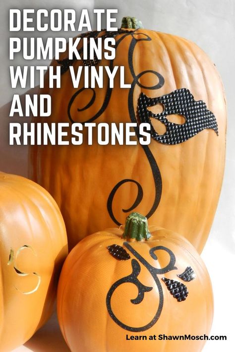 Decorate your pumpkins with vinyl and rhinestones Rhinestone Pumpkin, Decorate Pumpkins, Decorating Pumpkins, Bling Party, Halloween Craft Projects, Large Pumpkin, Rhinestone Sticker, Halloween Decorating, Small Pumpkins