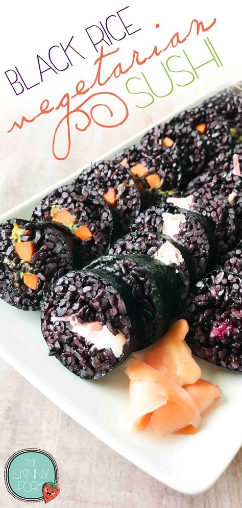 Black Rice Sushi, Veggie Sushi Rolls, Black Rice Recipe, Homemade Egg Drop Soup, Tofu Cream, Tofu Cream Cheese, Vegetarian Bacon, Veggie Rolls, Carrot Zucchini