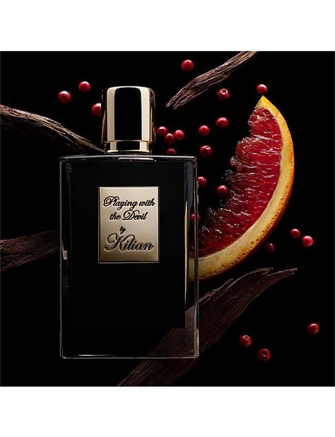 Kilian Hennessy's inspiration: Fiery, flirtatiously fierce, Playing with the Devil is unforgettable.The Perfume: Tart Blood Orange essence and Rose-tinged Lychee fruit is set ablaze with peppery Pimento Berries essence. Creamy Sandalwood on the drydown gives a smoldering quality, for a playful twist on a scandalizing encounter.Perfume notes: Blood Orange, Piment Berries, Sandalwood.Olfactive Family: The Cellars.Perfumer: Calice Becker.The perfume Playing with the Devil is part of The Cellars olfactive family.More KILIAN PARIS craftsmanship details: True luxury should last forever, and as such, all KILIAN PARIS perfume bottles are designed to be endlessly refillable.Start refilling your bottle by carefully removing the atomizer. Plug your refill bottle into your flacon and make sure to hold Kate Spade Perfume, Kilian Paris, I Smell Good, Best Fragrance For Men, By Kilian, Fragrances Perfume Woman, Perfume Reviews, Perfume Collection Fragrance, Smelling Good