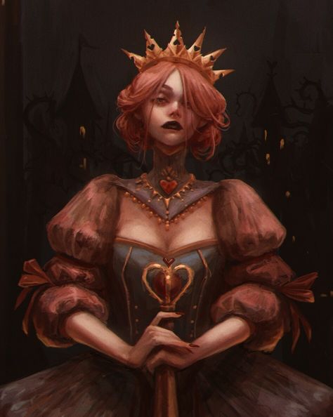 ArtStation - Queen of hearts, Sophia Volovik Queen Art Aesthetic, Evil Queen Drawing Character Design, Red Queen Wonderland, The Queen Of Hearts Fanart, Queen Of Hearts Redesign, Queen Of Hearts Fanart Alice In Wonderland, Red Queen Alice In Wonderland Fanart, Queen Of Hearts Alice In Wonderland Art, Queen Of Hearts Ball Gown