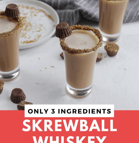 3 Ingredient Skrewball Whiskey Peanut Butter Cup Shots - Homebody Eats Skrewball Whiskey Pudding Shots, Skrewball Whiskey Shot Recipes, Screwball Whiskey Shots, Screwball Pudding Shots, Screwball Shots, Thanksgiving Shot Recipes, Screwball Whiskey Recipes, Shotcuterie Board, Easy Shot Recipes