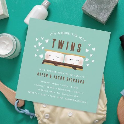 S'more fun with Twins Baby Shower for $2.98 - Baby Shower Invitations Twin Baby Shower Theme, Baby Shower Twins, Gender Neutral Invitations, Multiples Baby, Twins Baby Shower Invitations, Gender Neutral Baby Shower Invitations, Couples Baby Showers, Coed Baby Shower, Twins Baby