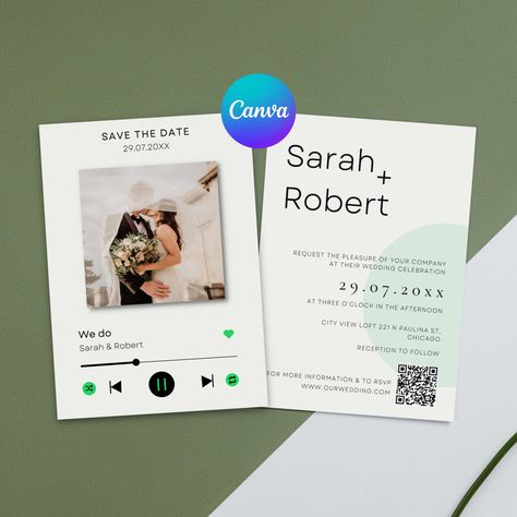 Electric Wedding Invitations, Spotify Wedding, Music Wedding Invitations, Wedding Invitation With Photo, Musical Wedding, Wedding Invitation Design Modern, Wedding Invitation Canva, Wedding Mc, Digital Wedding Invitations Templates