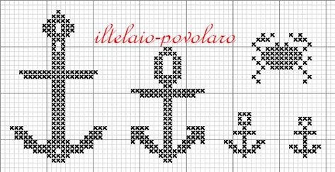 free anchors xox http://iltelaiopovolaro.over-blog.it/article-schemino-free-ancore-ed-un-piccolo-granchio-117149432.html Anchor Cross Stitch, Cross Stitch Sea, Colorwork Chart, Filet Crochet Charts, Cross Stitch Cards, Crochet Tapestry, Knitting Charts, Cross Stitch Patterns Free, Free Cross Stitch