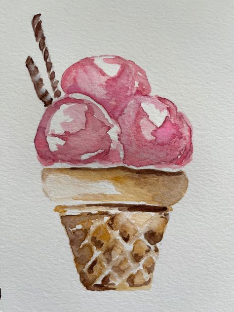 Ice Cream Watercolor Painting, Cute Watercolour Ideas, Ice Cream Drawing, Watercolour Food, Watercolor Ice Cream, Watercolor Food Illustration, Food Art Painting, Relatable Comics, Piskel Art