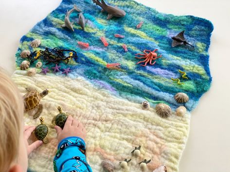 Waldorf Felt Play Mats, Ocean Play Mat, Wet Felted Play Mat, Felted Play Mat, Felt Play Mat Diy, Felt Playmat, Play Mat Diy, Felt Play Mat, Making Toys