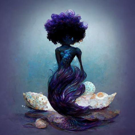 Black Mermaid Painting, Black Mermaid Tattoo Designs, Black Water Goddess, Afro Dyed Hair, Black Siren Aesthetic, Black Mermaid Tattoo, Black Mermaid Aesthetic, Fantasy Candles, Mermaid Moodboard