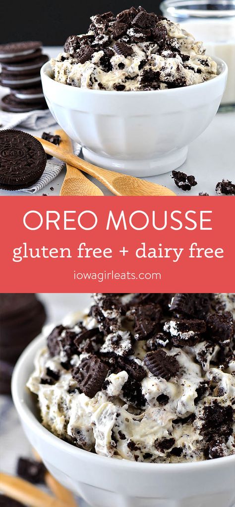 Oreo Mousse - Gluten Free and Perfectly Sweet! Oreo Mousse, Allergy Friendly Desserts, Gluten Free Dairy Free Dessert, Gluten Free Dessert, Dairy Free Recipes Dinner, Dairy Desserts, Gluten Free Desserts Recipes, Gf Desserts, Oreo Dessert