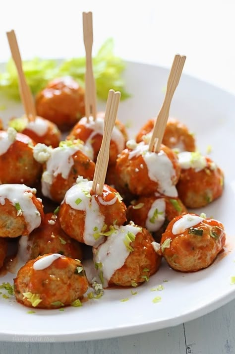 Appetizers Meatballs, Homemade Blue Cheese Dressing, Homemade Blue Cheese, Baked Chicken Meatballs, Buffalo Chicken Meatballs, Baked Buffalo Chicken, Blue Cheese Dressing, Party Appetizers, Chicken Meatballs