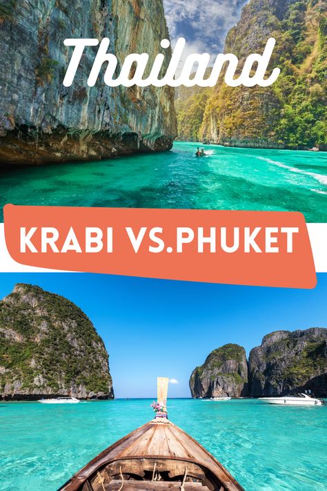 Planning a trip to Thailand, which one is better Phuket vs Krabi. Where should you go in Thailand? What are the best beaches of Thailand. Is Phuket cheaper than Krabi? Which one is more family friendly? How to see the Phi Phi islands. How to get to Phuket. How to get to Krabi. How to get around in Thailand. The best beach resort in Thailand. Private beach access. Play with elephants in Thailand. #beach #secretbeach #thailand #wanderlust Phi Phi Islands Thailand, Phuket Vs Krabi, Thailand Beach Resort, Thailand Trip Planning, Where To Stay In Phuket Thailand, Best Beaches In Thailand, Pucket Thailand Beaches, Best Thailand Islands, Thailand Family Vacation