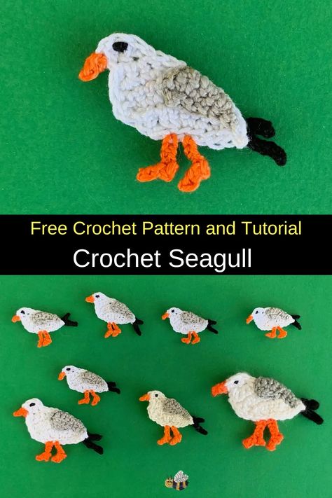 Crochet Seagull Pattern, Seagull Pattern, Crochet Appliqué, Appliqué Designs, Crochet Bracelets, Crochet Christmas Hats, Bird Applique, Crochet Birds, Pixel Crochet