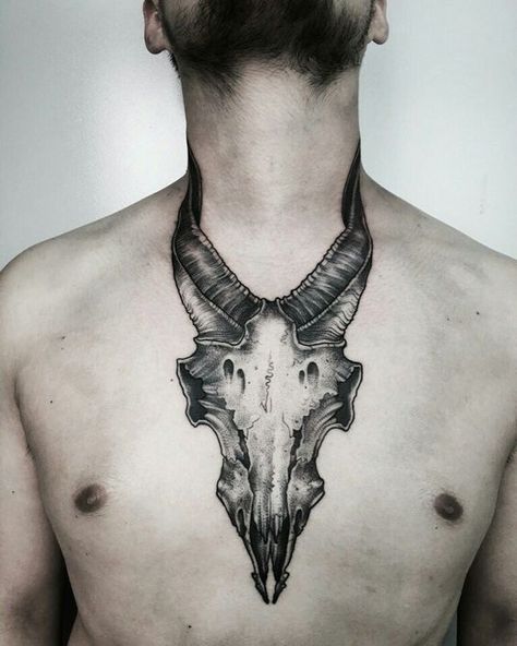 rauður [roei:dvr] Goat Skull Tattoo, Antler Tattoos, Deer Skull Tattoos, Bull Skull Tattoos, Satanic Tattoos, Goat Skull, Cool Chest Tattoos, Chest Piece Tattoos, Octopus Tattoo