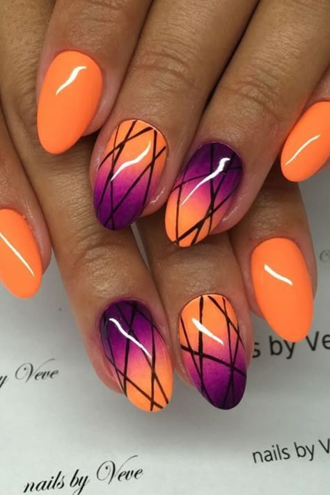 Neon Nail Art Styles Popular for Spring Nail Art Funky, Orange Nail Art, Dot Nail Designs, Nails Orange, Orange Nail Designs, Matte Nail Art, Orange Nail, Pretty Orange, Dot Nail Art