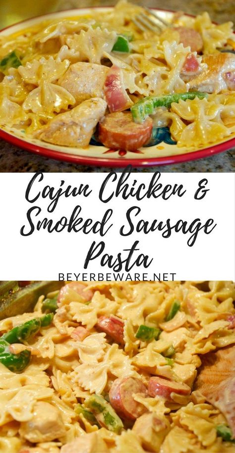 This Cajun chicken and smoked sausage pasta recipe is a quick and easy weeknight meal. The bonus, you need to open a bottle of wine to make the dish!! Chicken And Smoked Sausage, Yay Recipes, Smoked Sausage Recipes Pasta, Supper Idea, Nordic Cafe, Sausage Ravioli, Sausage Pasta Recipe, Smoked Sausage Pasta, Creole Food