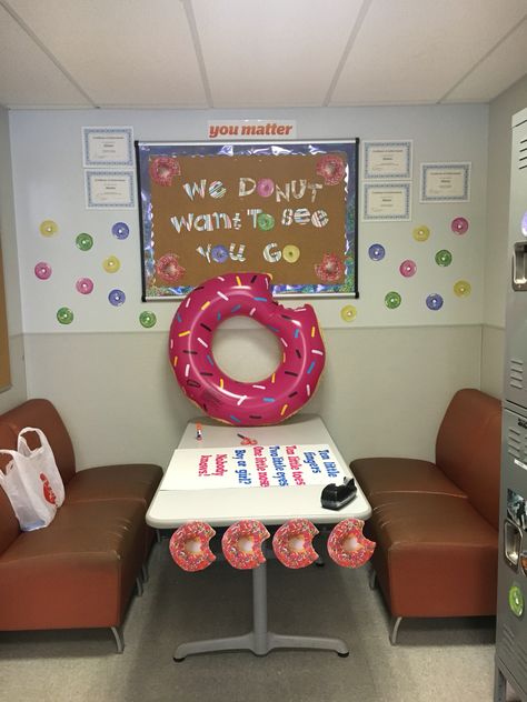 Going away party , donut theme. Workplace appropriate Party For Coworker Leaving, Farwell Co Worker Party Decor, You Did It Party Ideas, Coworker Leaving Decorations, Donut Farewell Party, Employee Farewell Party Ideas, Employee Leaving Party, Good Bye Poster Ideas, Funny Farewell Party Ideas