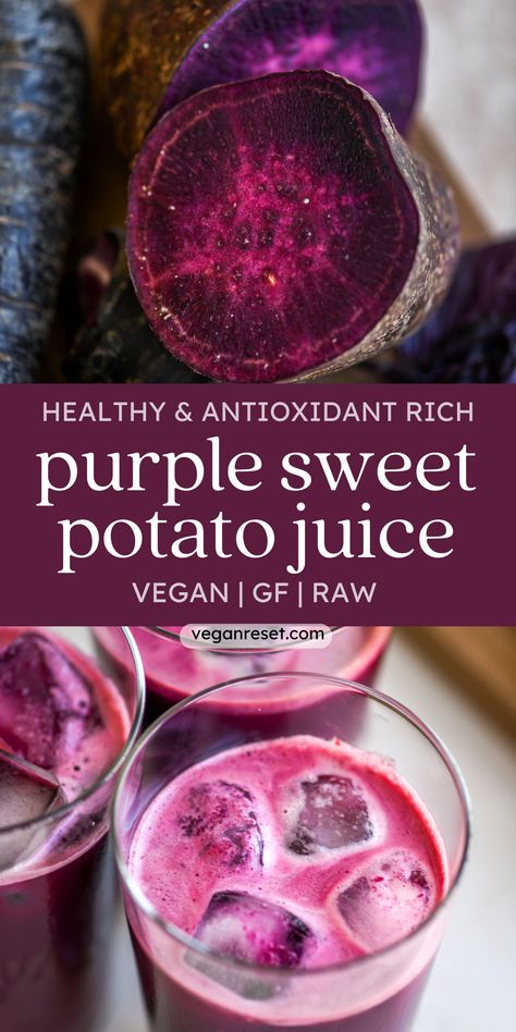 🎉💜 Purely purple and perfectly delightful! Unveil the magic of this 4-Ingredient Purple Juice! 🍹🌿 Bursting with health and hydration benefits, this antioxidant-rich elixir is sure to become a new favorite. Savor the joy of juicing with this simple, scrumptious blend. Ready to start juicing? 🌟 Click to get the full recipe! 💫 Raspberry Juice Recipe, Purple Juice Recipe, Juice Remedies, High Carb Vegan Recipes, Sugar Free Vegan Recipes, Breakfast Juicing Recipes, Purple Juice, Vegan Sweet Potato Recipes, Inflammation Smoothie