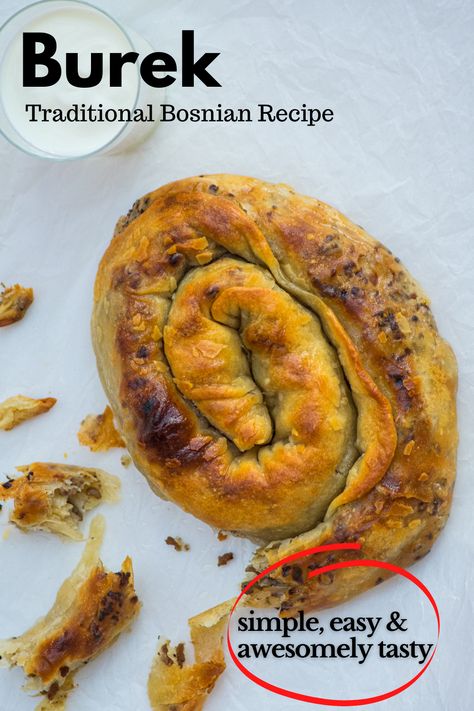 Burek Recipe Bosnian, Bosnian Burek Recipe, Bosnian Burek, Burek Recipe, Turkish Snacks, Bosnian Food, Borek Recipe, Croation Recipes, Balkan Food