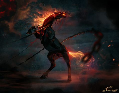 Nightmare, Vera Velichko on ArtStation at https://www.artstation.com/artwork/rXKxL Fire Animals, Fire Horse, Magical Horses, Mystical Animals, Fantasy Horses, Horse Wallpaper, Creature Artwork, Mythical Animal, Fantasy Beasts