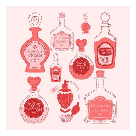 Psych Stickers, Potion Bottle Illustration, Potion Illustration, Ipad Pictures, Aesthetic Digital Stickers, Valentine Aesthetic, Ipad Picture, Small Illustrations, Valentine Drawing