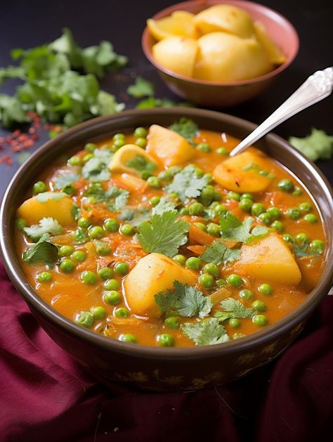 Heartwarming Aloo Matar Curry Potatoes And Peas, Using A Pressure Cooker, Diced Potatoes, Curry Dishes, Vegetarian Chili, Chapati, Curry Recipe, Chopped Tomatoes, Indian Spices