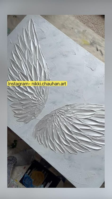 3d Angel Wings, Gesso Art, Wings Painting, Angel Wings Painting, Texture Painting Techniques, Angel Wings Art, Plaster Wall Art, Abstract Art Diy, Texture Painting On Canvas