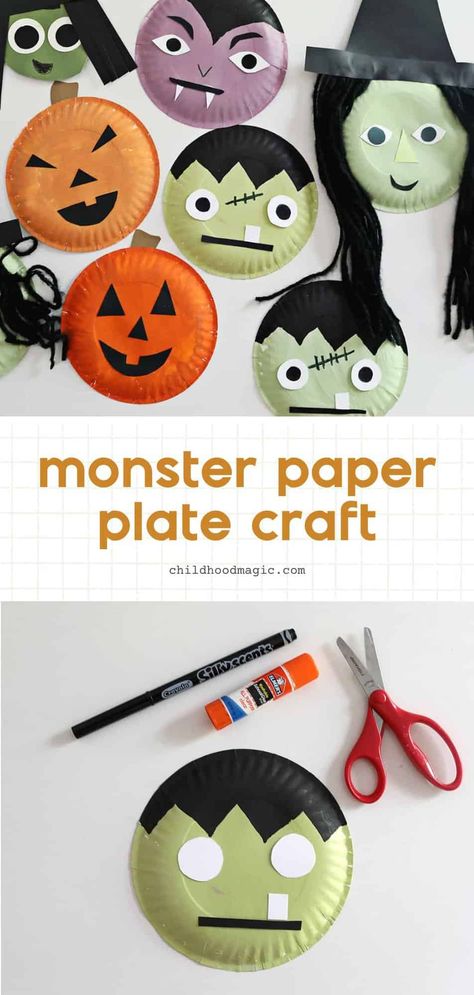 Halloween Paper Plate Craft - Monster Paper Plate Craft, Paper Plates Crafts, Paper Plate Art, Spooky Crafts, Paper Plate Craft, Halloween Art Projects, Halloween Crafts Preschool, Mascaras Halloween, Paper Plate Crafts For Kids