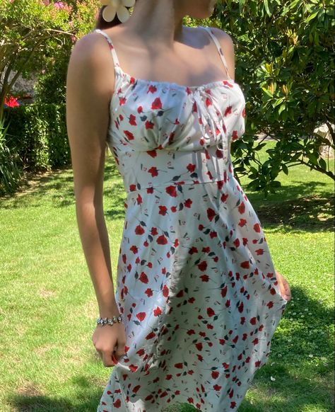 Flower Sundress Aesthetic, 2000s Sundress, Sundress Aesthetic, Flower Sundress, France Lyon, Sundress Outfit, Cherry Flowers, Americana Aesthetic, Sundress Season