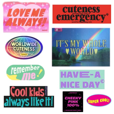 Follow for more! Sticker Layout Design, Y2k Printable Stickers, Y2k Stickers Printable, Thence Sticker, Soft Kidcore Aesthetic, Y2k Stickers, Pink Hair Accessories, Internet Art, Cute Love Memes