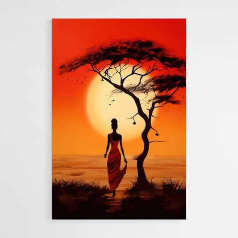 African Silhouette, African Drawings, Africa Painting, Africa Art Design, African American Wall Art, Images D'art, Afrique Art, Nature Art Drawings, African Paintings