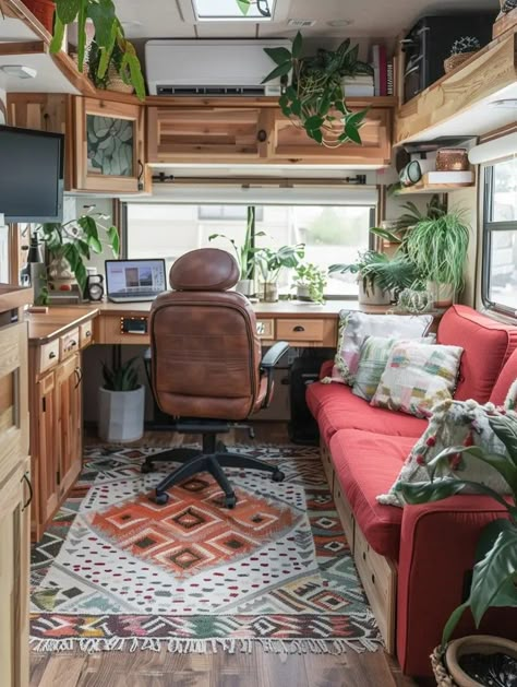 Art Studio Trailer, Rv Gaming Setup, Rv Home Office, Camper Art Studio, Van Rebuild, Camper Studio, Trailer Office, Camper Office, Small Camper Interior