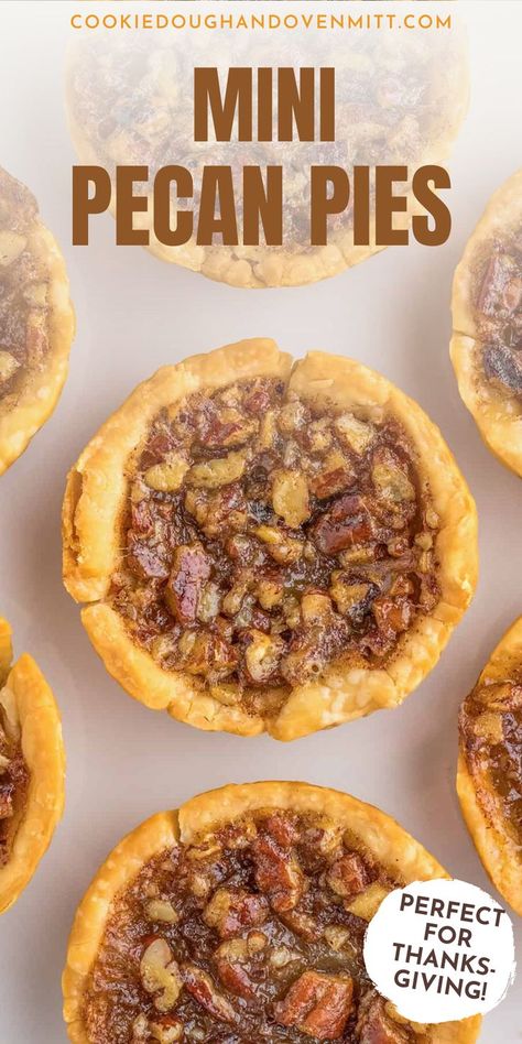 These easy-to-make mini pecan pies are the perfect bite-sized treat. These single-serve pecan pies have a buttery crust and a gooey pecan pie filling made from scratch. This is a great dessert for the Thanksgiving season. Pecan Pie Bites Easy, Fancy Christmas Desserts, Christmas Desserts Fancy, Mini Pecan Pie Recipes, Christmas Desserts For A Crowd, Party Food Favorites, Mini Pecan Pie, Gooey Pecan Pie, Christmas Desserts Recipes