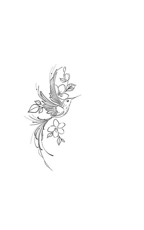 Humming Birds Tattoo Design, Black And White Hummingbird Tattoo, Small Black And White Tattoos, Feminine Tattoos For Women, Hummingbird Tattoo With Flowers, Hummingbird Flower Tattoos, Small Hummingbird Tattoo, Girly Tattoo, Snow Tattoo