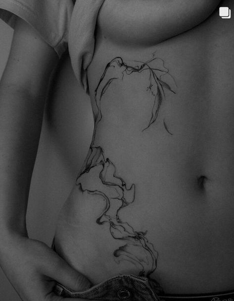 Abstract Tattoo On Hip, Stomach To Back Tattoos Women, Calerbone Tattoos For Women, Hip Tattoo Inspiration, Linework Hip Tattoo, Symmetrical Hip Bone Tattoos, Ethereal Hip Tattoo, Side To Back Tattoos Women, Midsection Tattoo