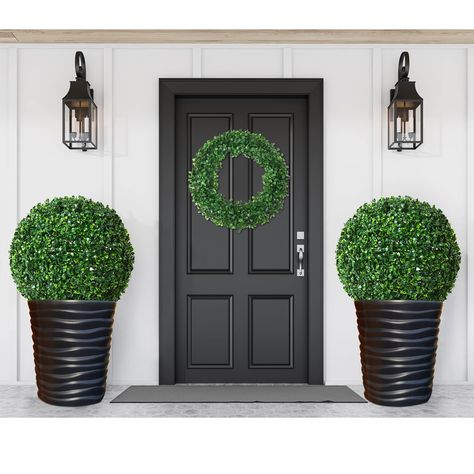 PRICES MAY VARY. Package Include: you will receive 2 pieces of artificial plant topiary balls and 1 piece of faux boxwood wreath, boxwood ball measures 16.1 inch in overall diameter and 13 inch in inner diameter, the diameter of the boxwood wreath is 11.8 inch, this set of greenery decoration can bring beauty and elegance to any space, attracting the attention of guests with its charm and style Easy to Care: boxwood balls and green leaves wreath are all artificial plants, so they are not easy to Plant Topiary, Fall Container Plants, Faux Boxwood, Outdoor Garden Wedding, Boxwood Balls, Fall Containers, Artificial Topiary, Wedding Backyard, Backyard Balcony