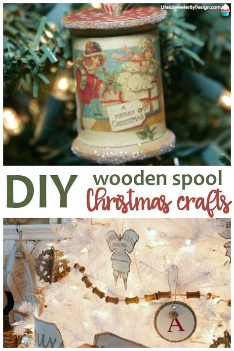 Spool Upcycle, Wooden Spool Ornaments, Spool Garland, Primitive Crafts Diy, Craft Ideas For Christmas, Spool Ornaments, Wooden Spool Projects, Spool Ideas, Diy Christmas Angel Ornaments